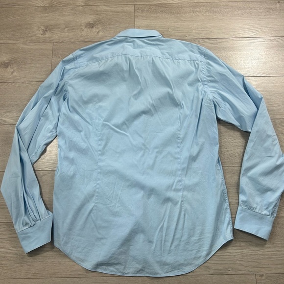 Valentino Blue Cotton Button Up Dress Solid Shirt - Picture 4 of 10